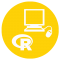 Logo of the data analysis service - represent a computer and the logo of the R program